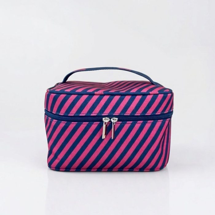 Necessaire Frasqueira Listrada Rosa e Marinho