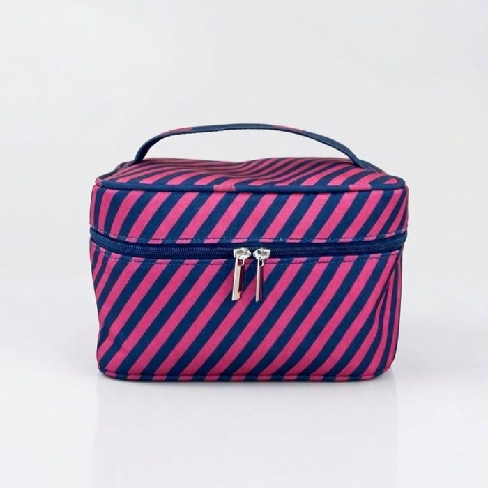 Necessaire Frasqueira Listrada Rosa e Marinho