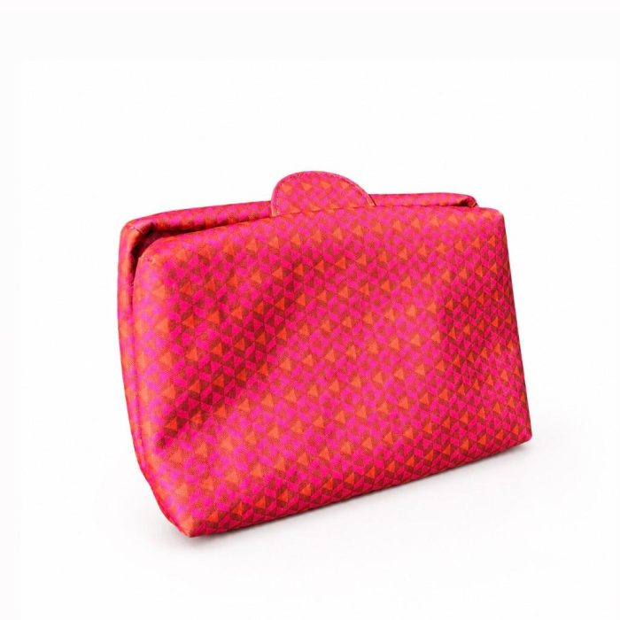 Necessaire Compacta Geométrica Laranja/Rosa
