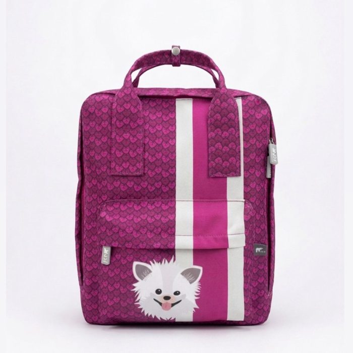 Mochila Lulu branco Folhinhas Rosa