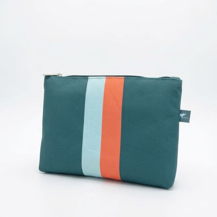 Necessaire P Verde Faixas Laranja e cru