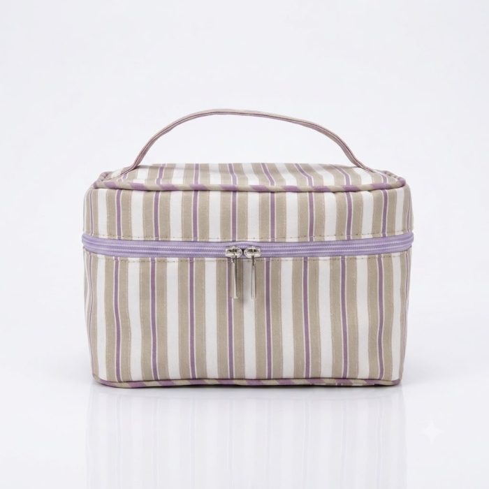 Necessaire Frasqueira Listrada Bege