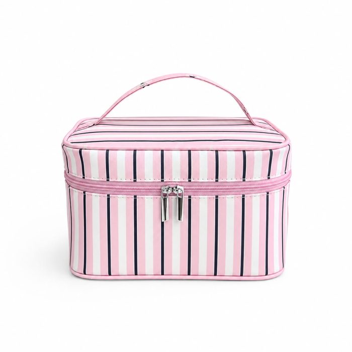 Necessaire Frasqueira Listrada Rosa