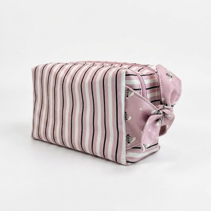 Necessaire Laço Listrada Rosa