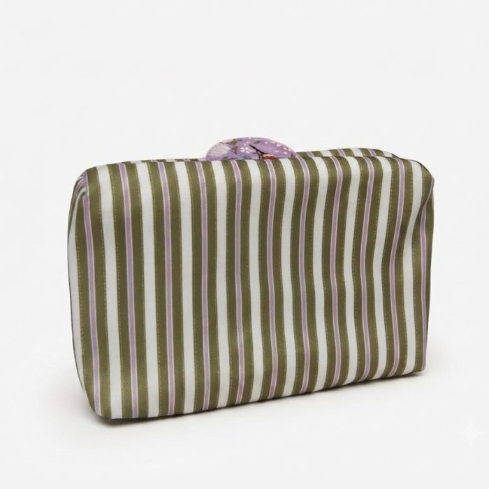 Necessaire Compacta Listrada Verde e Lilás
