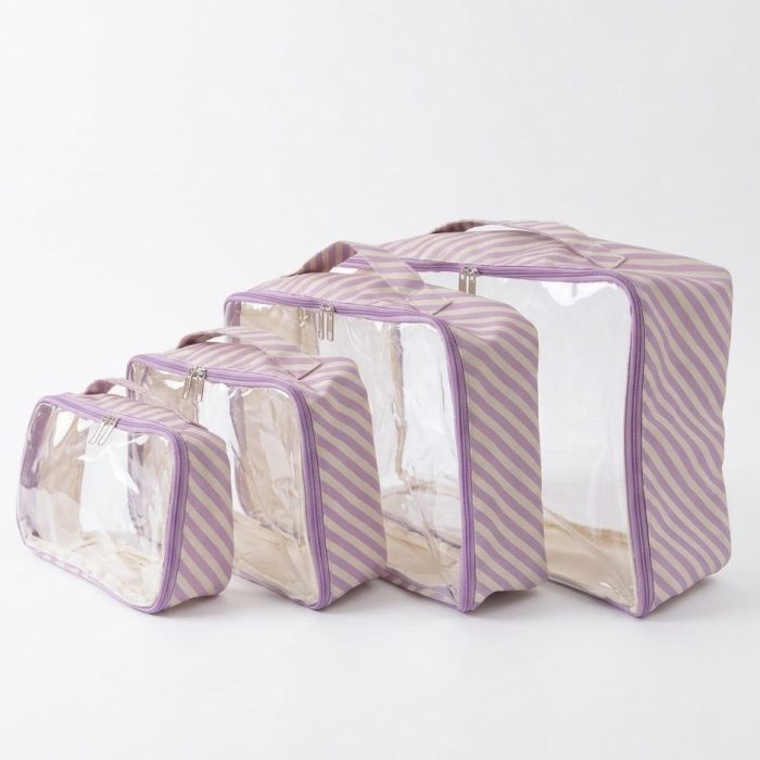 Kit Organizador Listrado Lilás e Bege